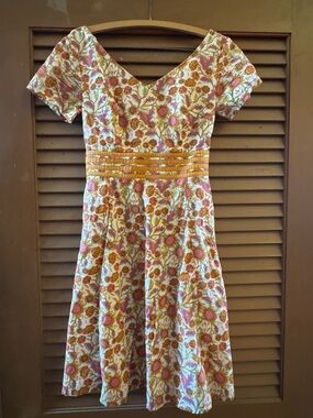 eshakti Floral Midi Dress in Cream, Pink & Gold
